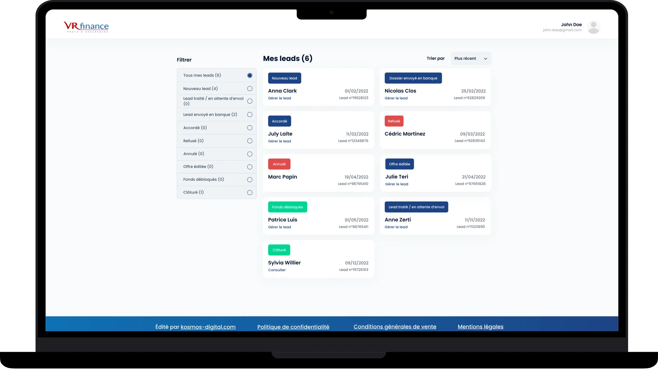 Vista previa de la aplicación VRFinance